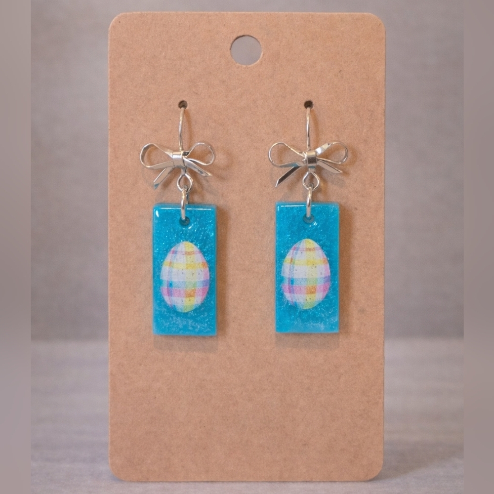 Handmade Resin Easter Egg & Bow Earrings